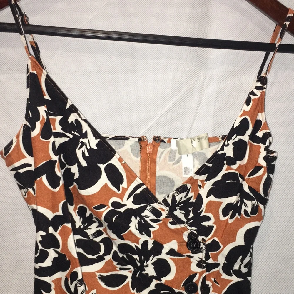 Leith Brown & Black Floral Ruched Slip Dress | Size S